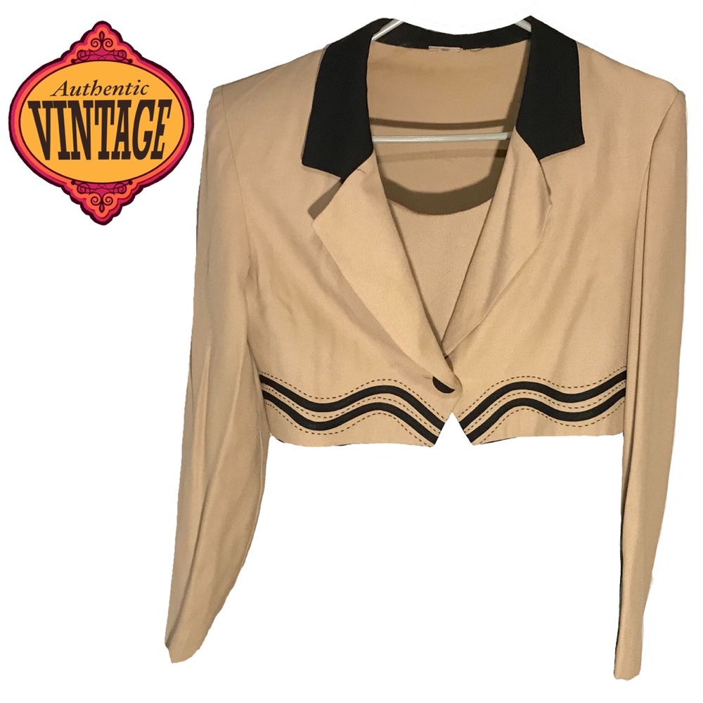 Vintage Striped Blazer Suit Cropped Jacket 1980s - Picture 1 of 11